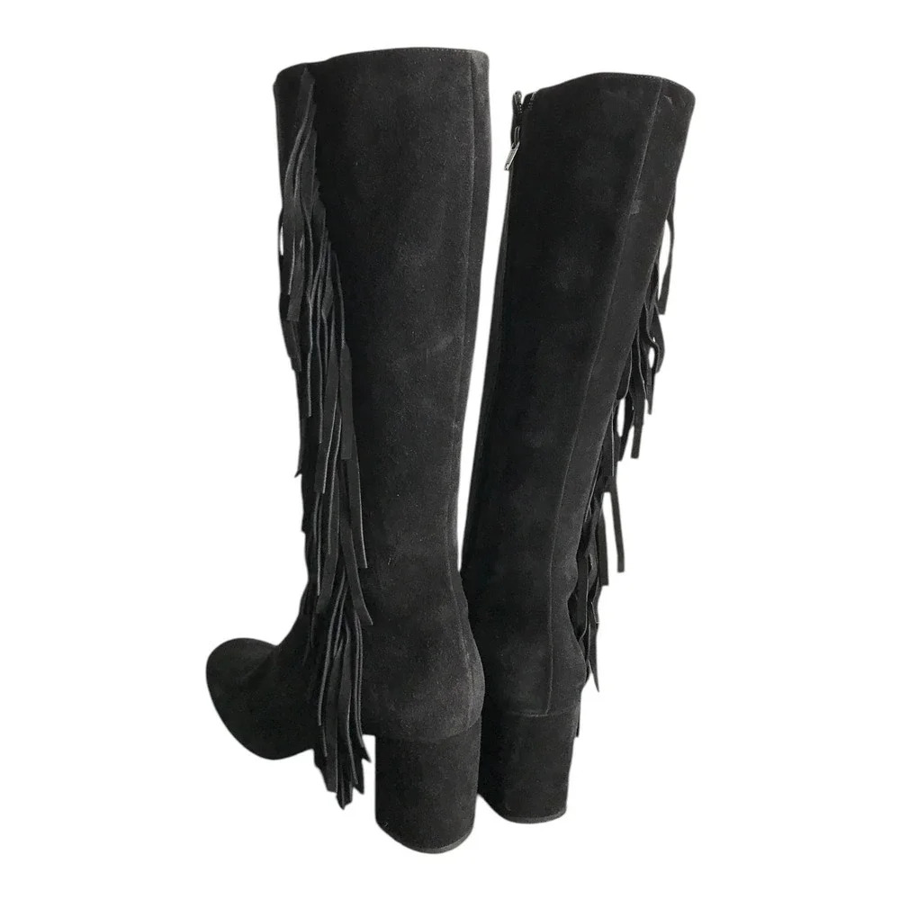 Saint Laurent Boot 10 Fringe Knee High YSL Suede Quiet Luxury Boho Festival Chic